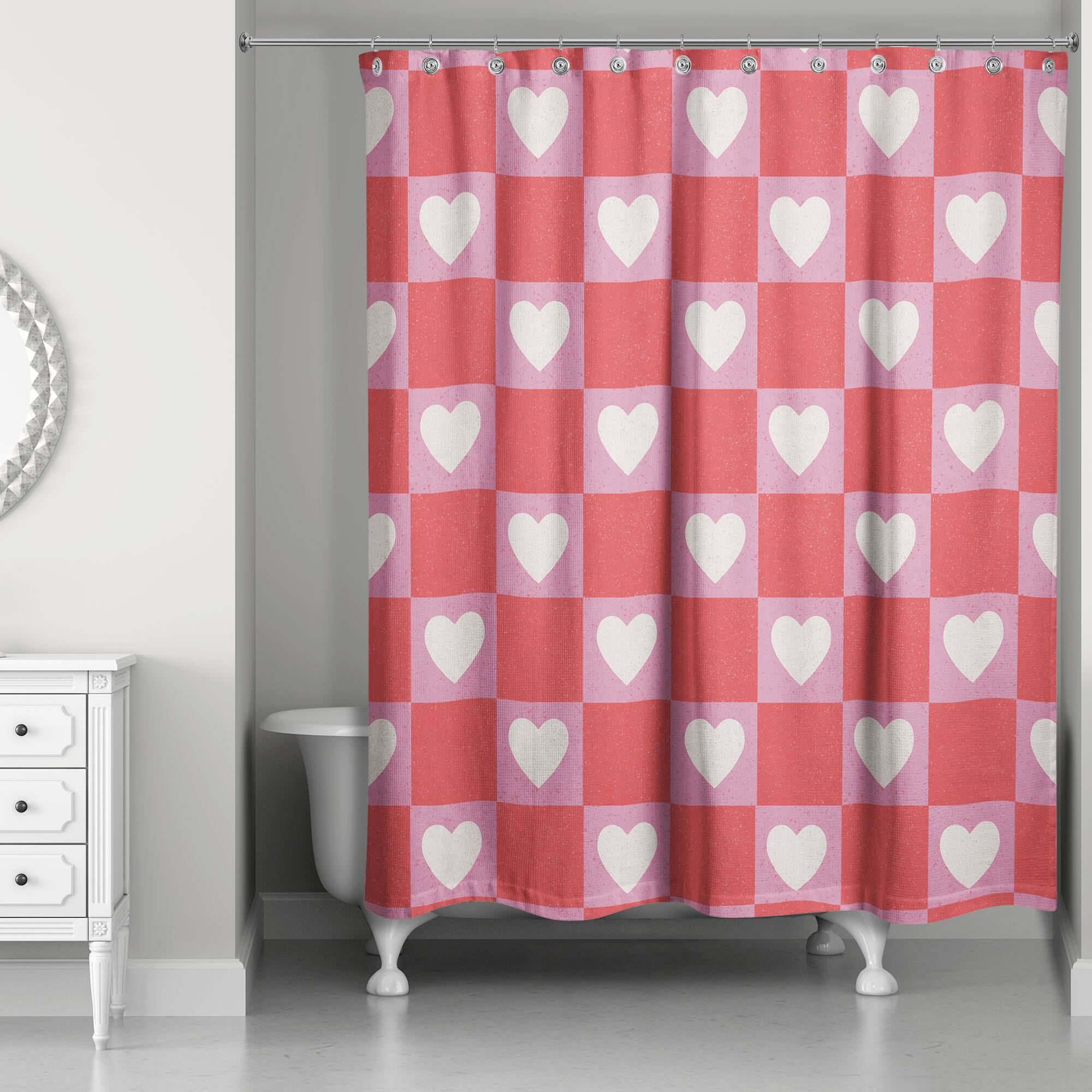 Heart Checkered Board 71" x 74" Shower Curtain